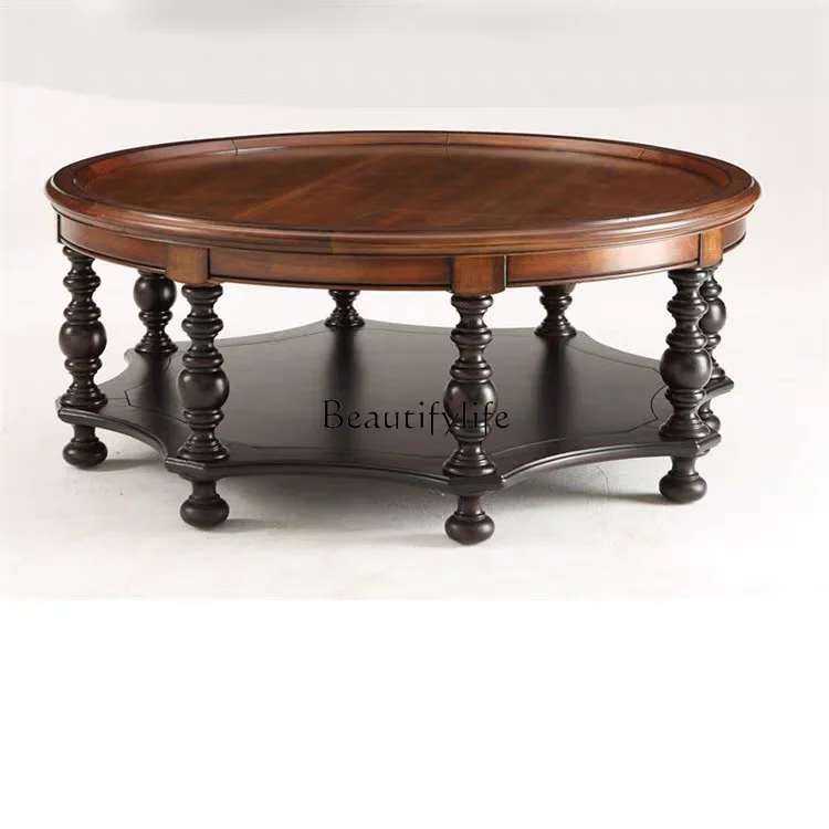 American Retro Round Solid Wood Coffee Table Vintage European Style Simple Storage Coffee Table
American Retro Round Solid Wood Coffee Table Vintage European Style Simple Storage Coffee Table