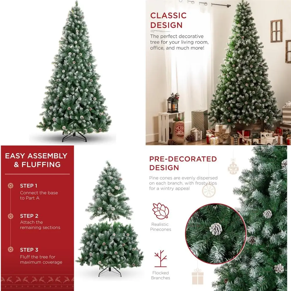 4.5ft Pre-Lit Decorated Christmas Tree with 450 Tips, Partially Flocked, Pinecones for Home, Office, Party Celebrations
4.5ft Pre-Lit Decorated Christmas Tree with 450 Tips, Partially Flocked, Pinecones for Home, Office, Party Celebrations