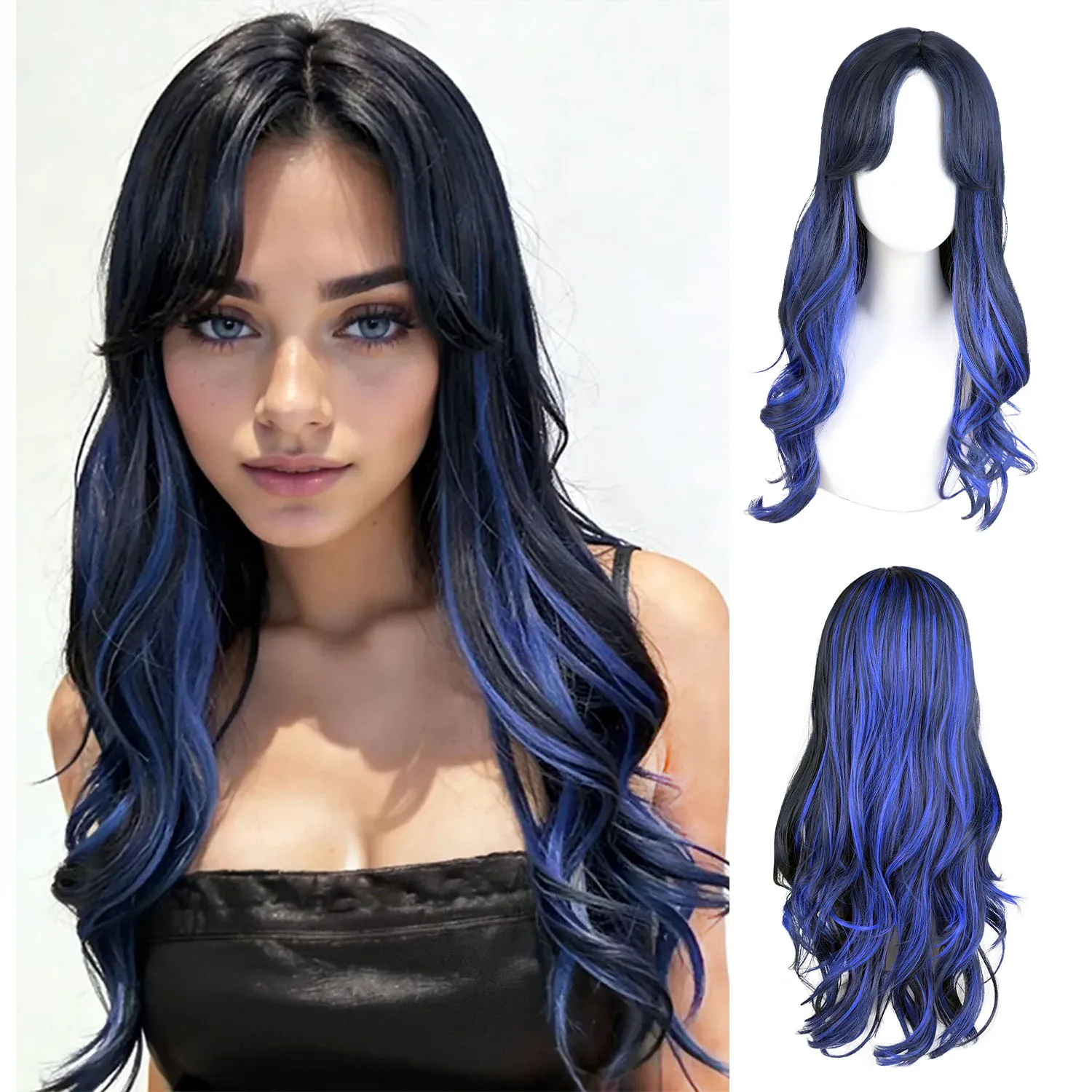 Synthetic Full Wig for Women Blue Highlighted Wig Featuring Long Curly Hair in Two Shades of Blue Cosplay Wig with Bangs 28 Inch
Synthetic Full Wig for Women Blue Highlighted Wig Featuring Long Curly Hair in Two Shades of Blue Cosplay Wig with Bangs 28 Inch