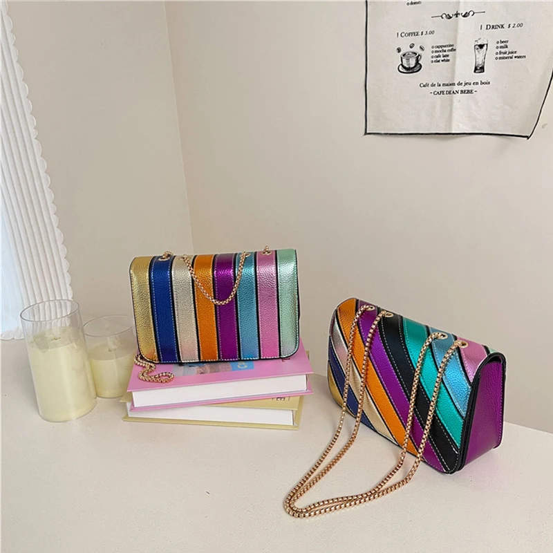 New Colorful Striped Square Bag Popular European American Clutch Exquisite High-end Shoulder Bag Fashionable Chain Crossbody Bag
New Colorful Striped Square Bag Popular European American Clutch Exquisite High-end Shoulder Bag Fashionable Chain Crossbody Bag