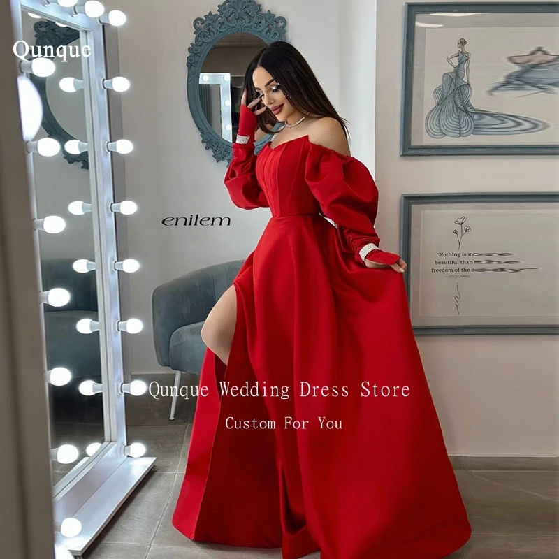 Qunque Red A-line Satin Evening Dress Side Split Vestidos De Fiesta Elegantes Puff Sleeves Beadings Luxury Prom Dress Customized
Qunque Red A-line Satin Evening Dress Side Split Vestidos De Fiesta Elegantes Puff Sleeves Beadings Luxury Prom Dress Customized
