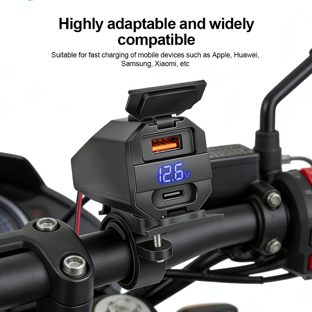 PD+QC3.0 Motorcycle Phone Charger Handlebar Dual USB Socket 100W Waterproof 12V Power Supply Adapter with Digital Voltmeter
PD+QC3.0 Motorcycle Phone Charger Handlebar Dual USB Socket 100W Waterproof 12V Power Supply Adapter with Digital Voltmeter