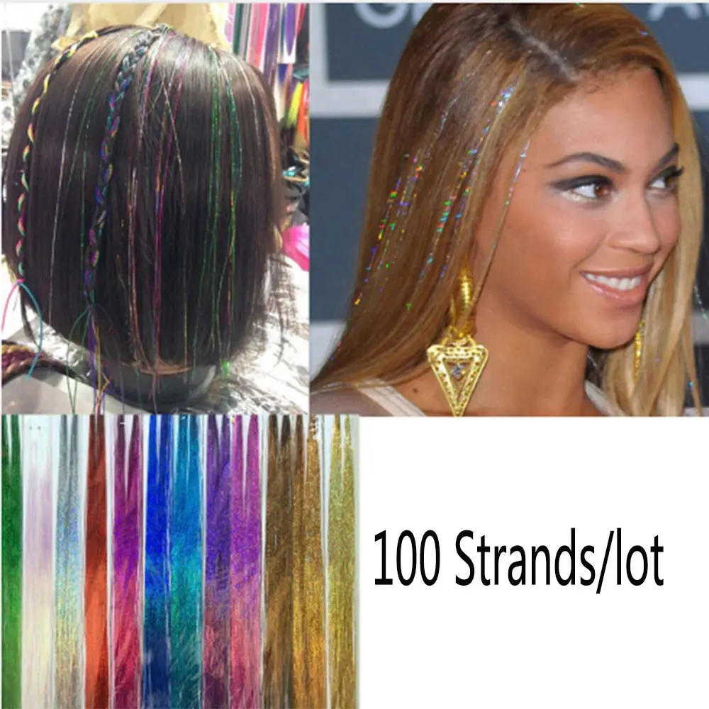 100 Strands Party Sparkly Streak Clubbing Bling Silk Glitter Rainbow Color Hair Tinsel Hair Extension
100 Strands Party Sparkly Streak Clubbing Bling Silk Glitter Rainbow Color Hair Tinsel Hair Extension
