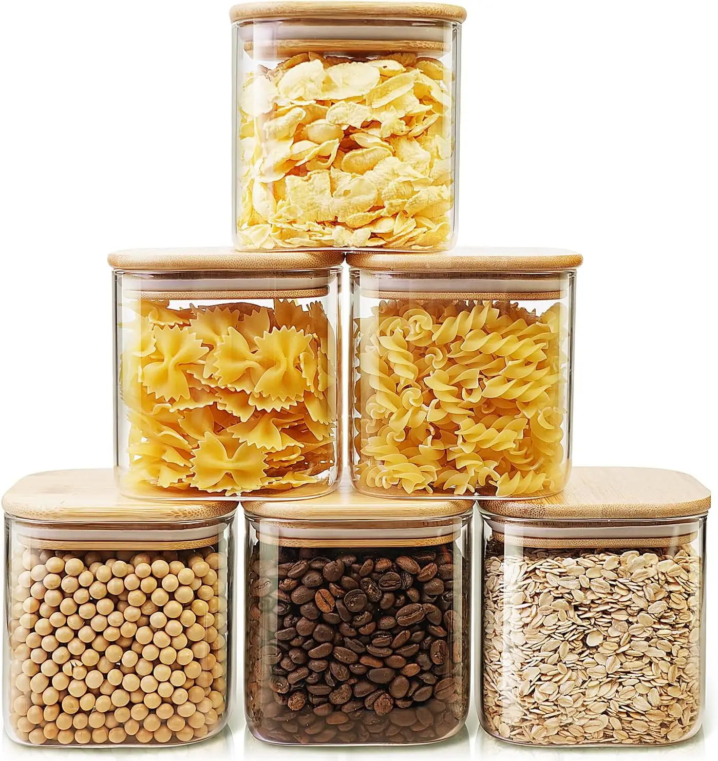 Set of 6 Square Glass Jars with Bamboo Lids, 27 FL OZ Airtight Food Storage Containers for Kitchen & Pantry
Set of 6 Square Glass Jars with Bamboo Lids, 27 FL OZ Airtight Food Storage Containers for Kitchen & Pantry