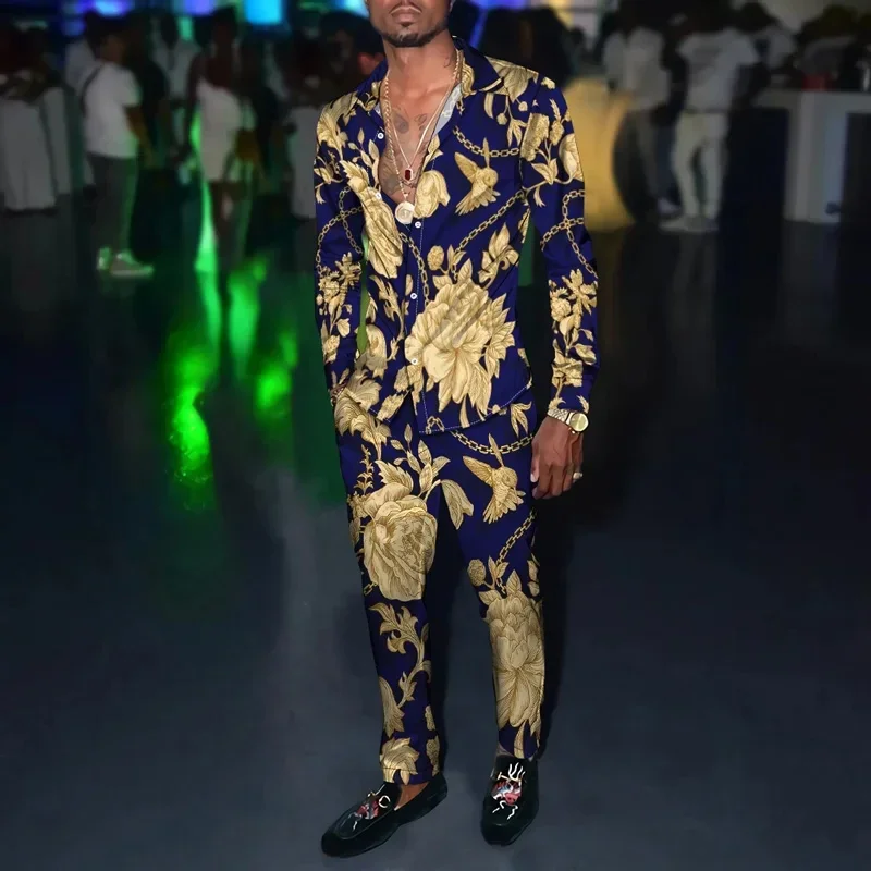 Men's casual sportswear, two-piece set with 3D flower print, long sleeve shirt with lapel, long pants, breathable, novelty,2024
Men's casual sportswear, two-piece set with 3D flower print, long sleeve shirt with lapel, long pants, breathable, novelty,2024