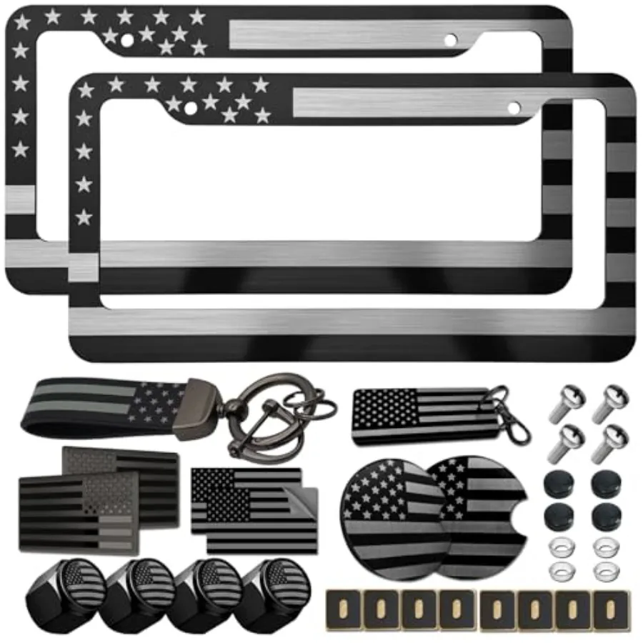 American Flag License Plate Frames - 2 Pack Black Patriotic USA Car Tag Holder in Alum-Plastic Hybrid with Brushed Finish and C
American Flag License Plate Frames - 2 Pack Black Patriotic USA Car Tag Holder in Alum-Plastic Hybrid with Brushed Finish and C