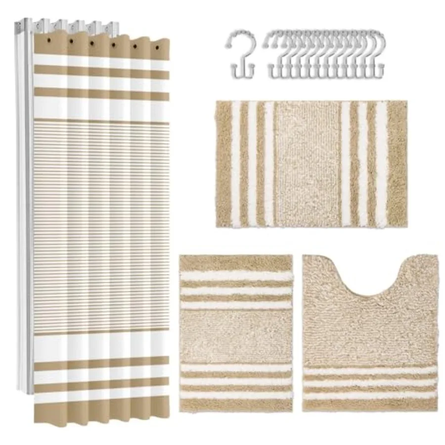 Beige Bathroom Sets with Shower Curtain and Rugs, Modern Striped Minimalist Style Waterproof Shower Curtain Liner and Soft Non
Beige Bathroom Sets with Shower Curtain and Rugs, Modern Striped Minimalist Style Waterproof Shower Curtain Liner and Soft Non
