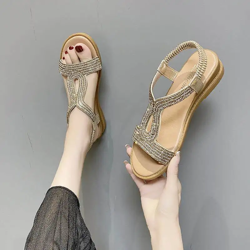 Roman Fashion Ladies Sandals Fairy Style mid Heel Soft Bottom Elastic Water Diamond Sandals Spring Summer Casual Slippers
Roman Fashion Ladies Sandals Fairy Style mid Heel Soft Bottom Elastic Water Diamond Sandals Spring Summer Casual Slippers