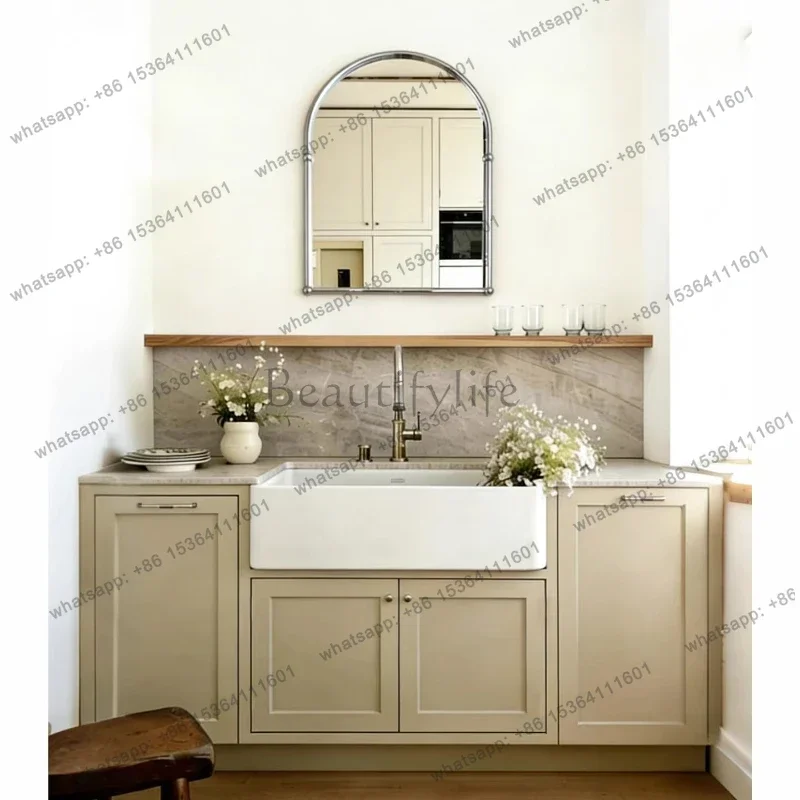 French pastoral bathroom cabinet floor-to-ceiling rock slab ceramic basin arched mirror light luxury washstand
French pastoral bathroom cabinet floor-to-ceiling rock slab ceramic basin arched mirror light luxury washstand