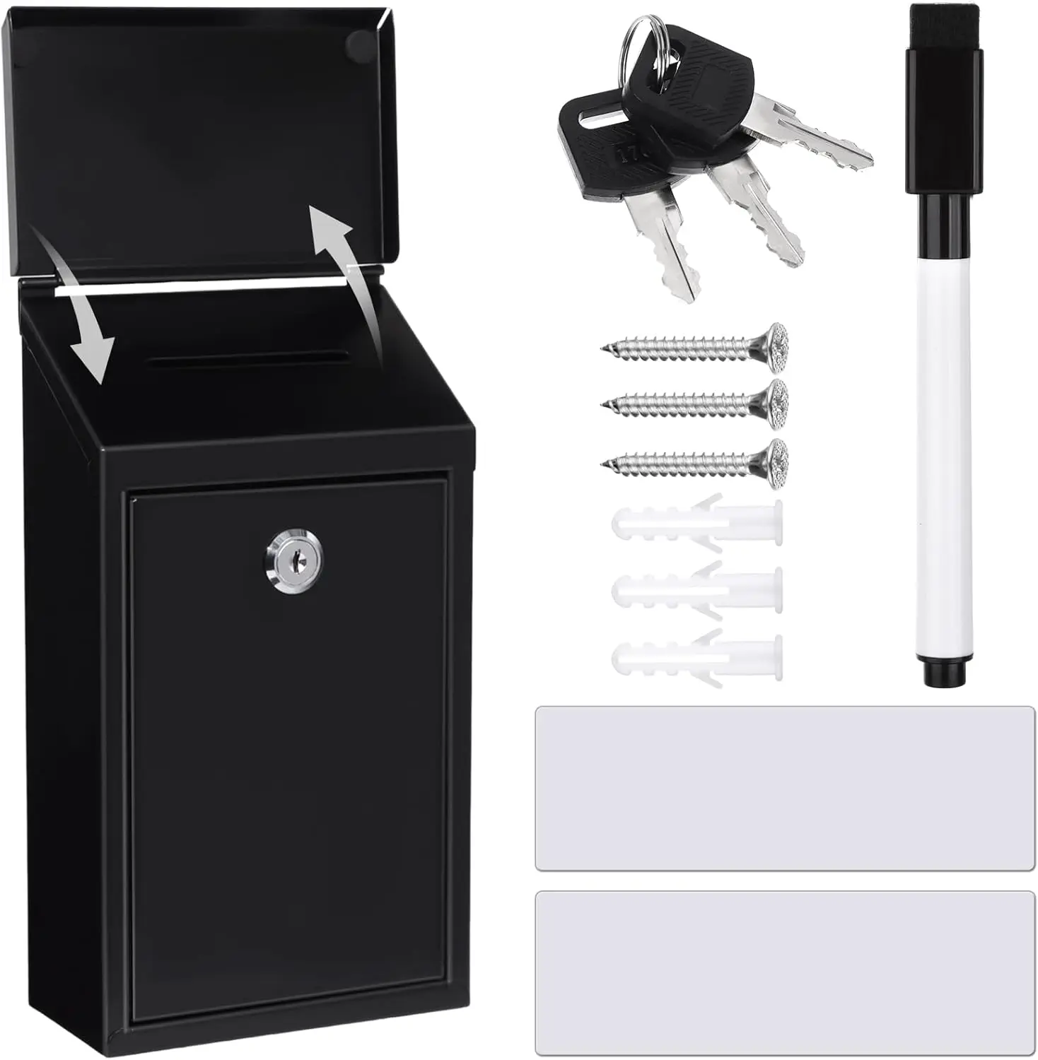 Secure Metal Donation Box with Lock & Keys, Wall Mount, Waterproof, 10.2x5.7x2.8 in, Black
Secure Metal Donation Box with Lock & Keys, Wall Mount, Waterproof, 10.2x5.7x2.8 in, Black