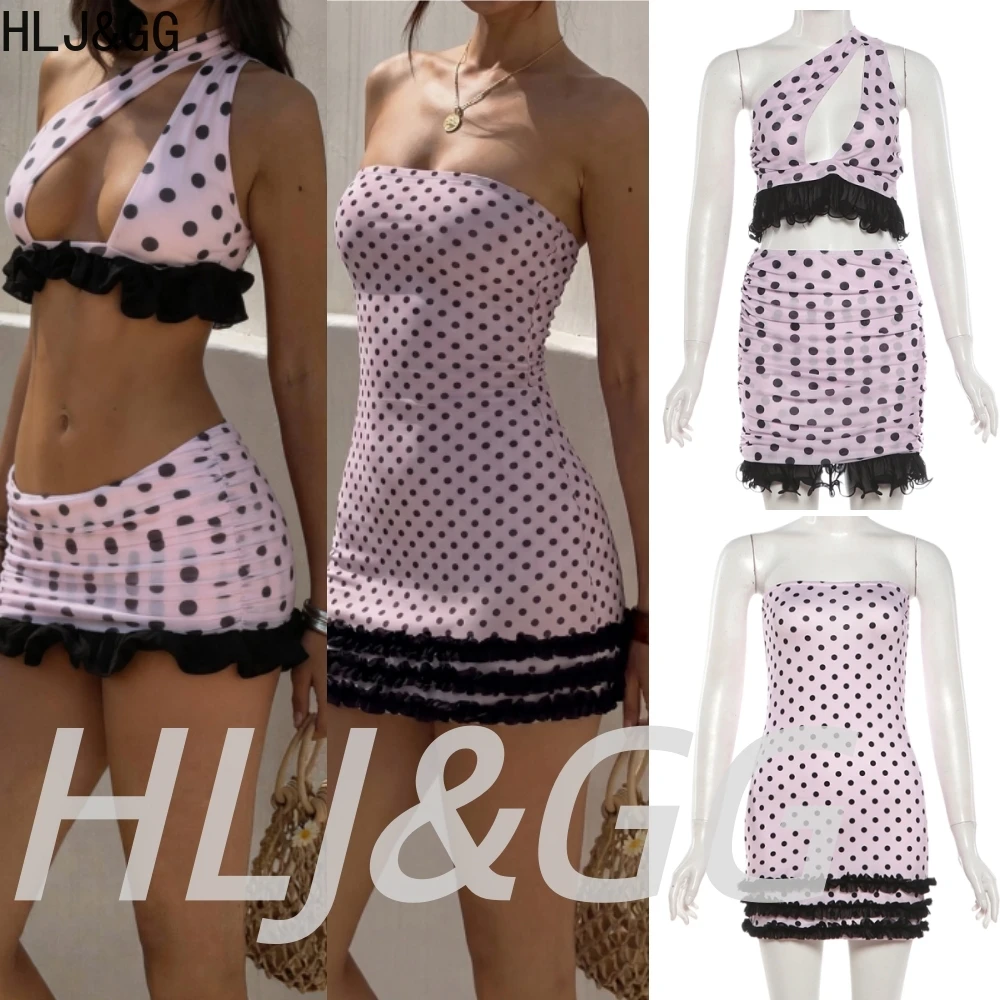 HLJ&GG Pink Sweet Sexy Polka Dot Ruffle Splicing Mini Skirts Two Piece Sets Women Halter Backless Crop Top And Skirts Outfits
HLJ&GG Pink Sweet Sexy Polka Dot Ruffle Splicing Mini Skirts Two Piece Sets Women Halter Backless Crop Top And Skirts Outfits