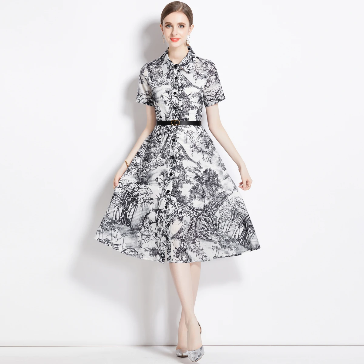Office Lady Waist-wide Print Shirt Dress for Women Belt Maxi Dresses Black vestidos
Office Lady Waist-wide Print Shirt Dress for Women Belt Maxi Dresses Black vestidos