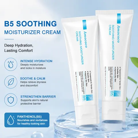 Amococo B5 Face Moisturizer Cream 80g Soothing Hydrating Facial Cream with Panthenol and Hyaluronic Acid Daily Moisturizing Skin Care for Face Lightweight Cream for Dry Skin Care Routine