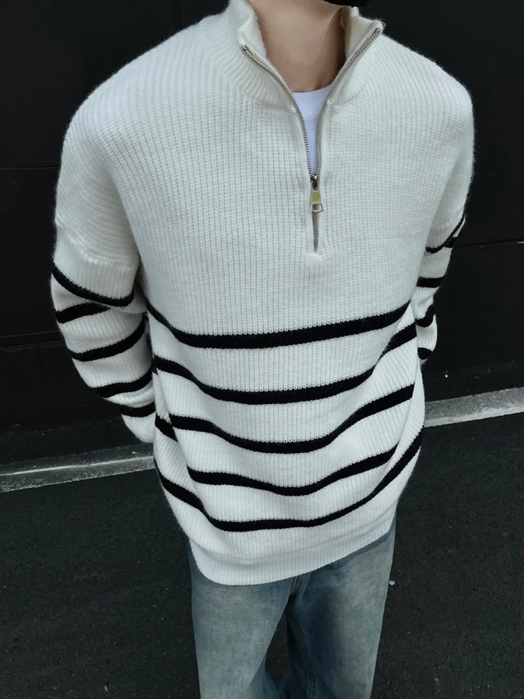 Zipper Knitwear Men's Autumn Winter American Retro Stripes Color Blo Overhead Jaet Loose Fit Comfortable Soft Long Sve
Zipper Knitwear Men's Autumn Winter American Retro Stripes Color Blo Overhead Jaet Loose Fit Comfortable Soft Long Sve