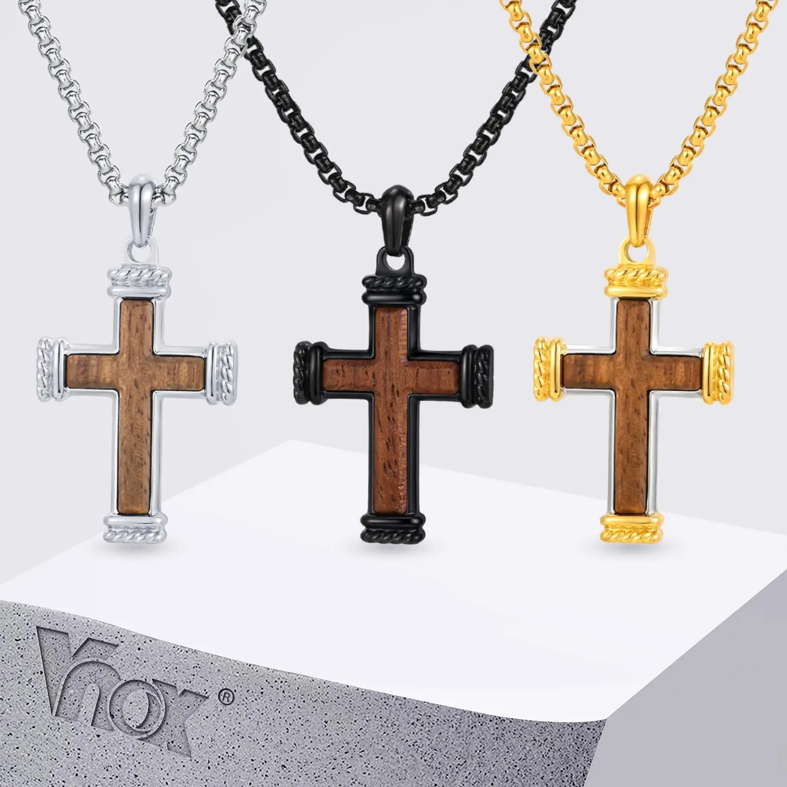Vnox Fashionable Kevazingo Wood Cross Necklace with Stainless Steel Box Chain, Hip Hop Men's Catholic Prayer Pendants Necklaces
Vnox Fashionable Kevazingo Wood Cross Necklace with Stainless Steel Box Chain, Hip Hop Men's Catholic Prayer Pendants Necklaces