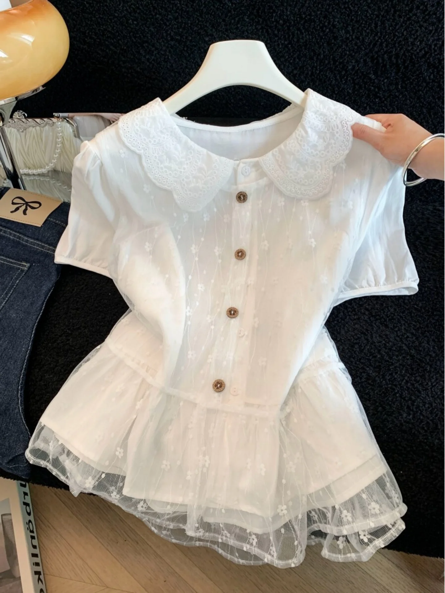 French Style Short Sleeve Lace Blouse Doll Collar Two Piece Set Women's Summer New Sweet Youth Slimming Top Breathable Skin-F...
French Style Short Sleeve Lace Blouse Doll Collar Two Piece Set Women's Summer New Sweet Youth Slimming Top Breathable Skin-F...