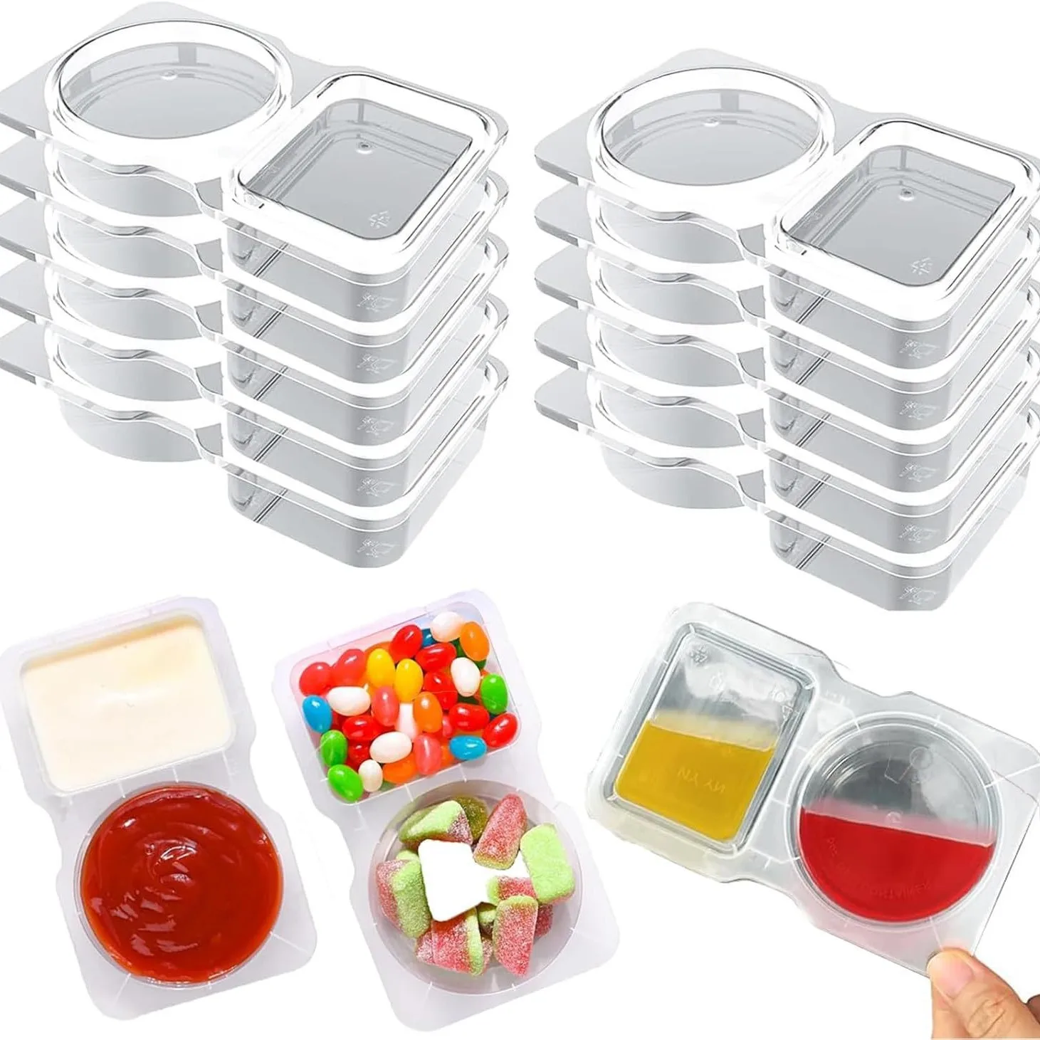 Sauce dipping containers, leak-proof mini sauce cups, suitable for ketchup, soy sauce, sushi, takeout, parties, 10/20-count pack 
Sauce dipping containers, leak-proof mini sauce cups, suitable for ketchup, soy sauce, sushi, takeout, parties, 10/20-count pack