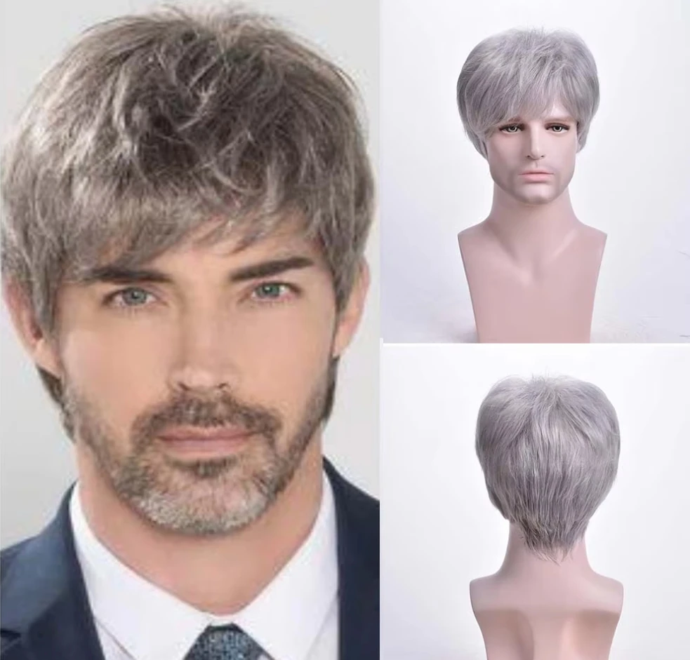 Men's Wigs Short Mens Grey Wig Layered Hair Costume Halloween Heat Resistant Synthetic Wigs For Men Male
Men's Wigs Short Mens Grey Wig Layered Hair Costume Halloween Heat Resistant Synthetic Wigs For Men Male