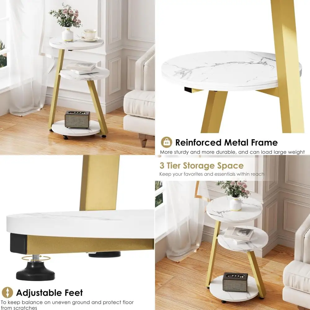 Marble Top Round Side Table with Metal Frame, 3-Tier Shelves Nightstand for Living Room or Bedroom, Tall Gold and White Stand
Marble Top Round Side Table with Metal Frame, 3-Tier Shelves Nightstand for Living Room or Bedroom, Tall Gold and White Stand