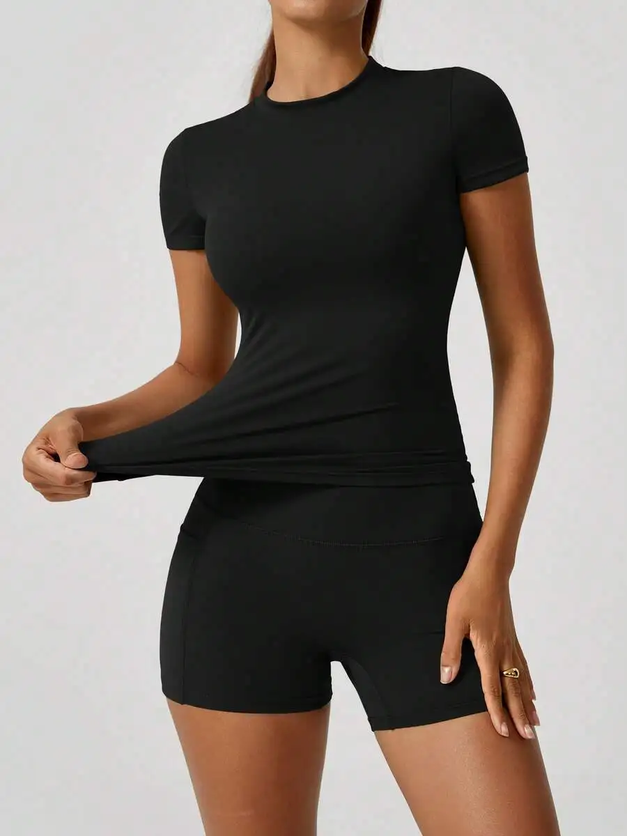 Womens High Waist Tummy Control Butt Lifting Shorts Set With Short Sleeve Top
Womens High Waist Tummy Control Butt Lifting Shorts Set With Short Sleeve Top