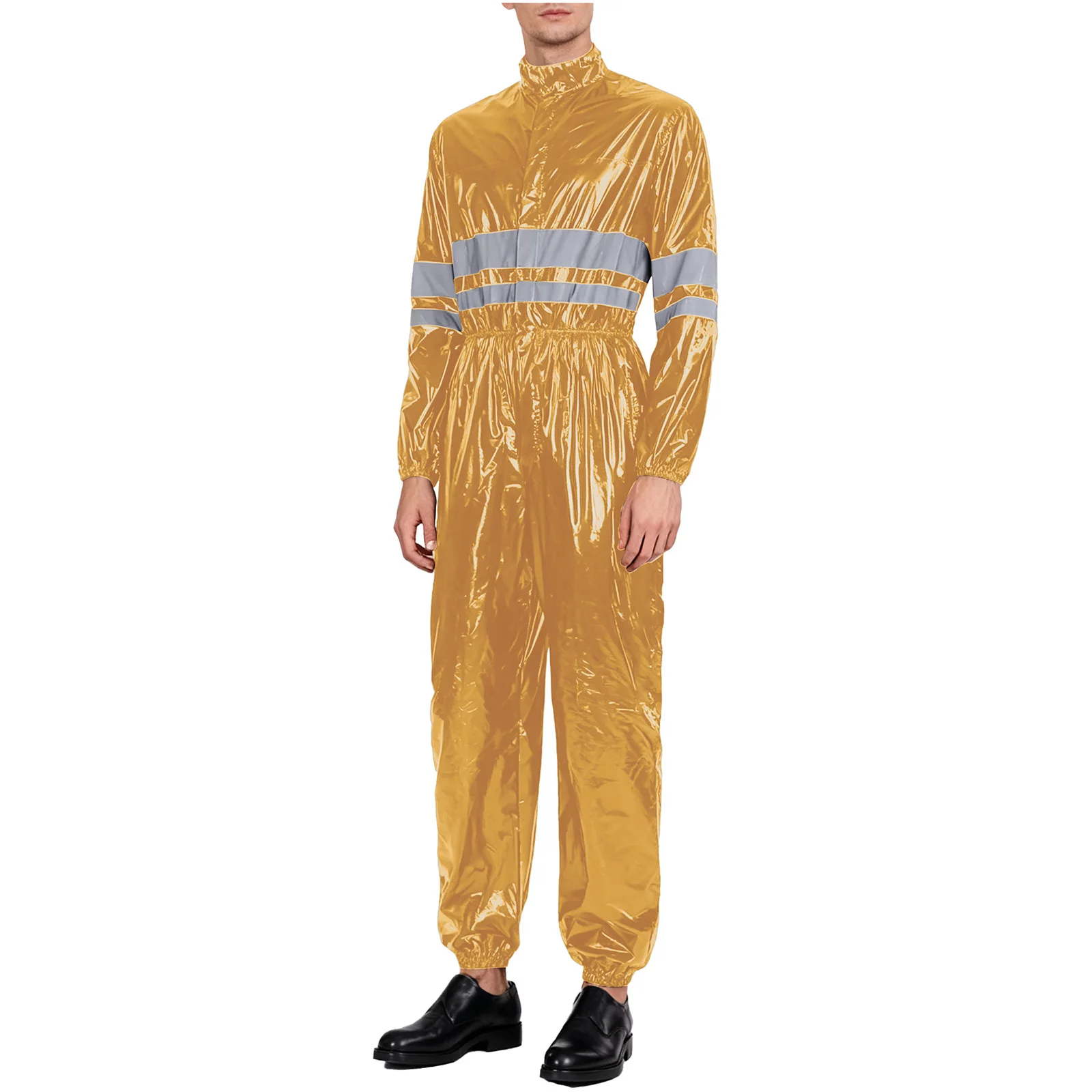 Мужской комбинезон высокой видимости со светоотражающими полосками, водостойкий комбинезон с воротником-стойкой и длинными рукавами, эластичной резинкой на талии, на молнии
Мужской комбинезон высокой видимости со светоотражающими полосками, водостойкий комбинезон с воротником-стойкой и длинными рукавами, эластичной резинкой на талии, на молнии