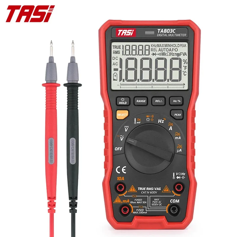 LED IndicatorTASI TA803C Digital Multimeter, 750V/1000V DC/AC Voltage Range, 19999 Counts, Multitester with Backlit Display
LED IndicatorTASI TA803C Digital Multimeter, 750V/1000V DC/AC Voltage Range, 19999 Counts, Multitester with Backlit Display