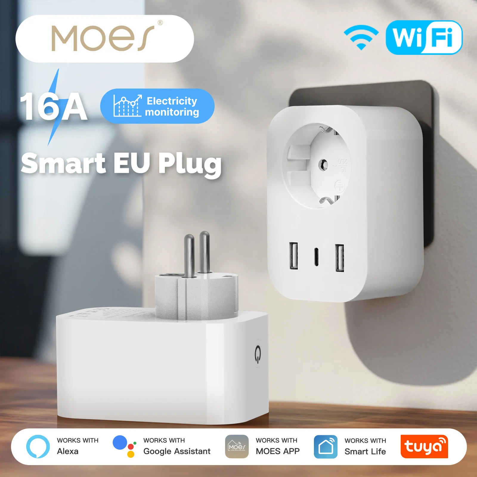 MOES Tuya WiFi Smart Plug 16A EU Socket Outlet 2USB 1TypeC Fast Charging Power Electricity Monitor Work with Alexa Google Home
MOES Tuya WiFi Smart Plug 16A EU Socket Outlet 2USB 1TypeC Fast Charging Power Electricity Monitor Work with Alexa Google Home