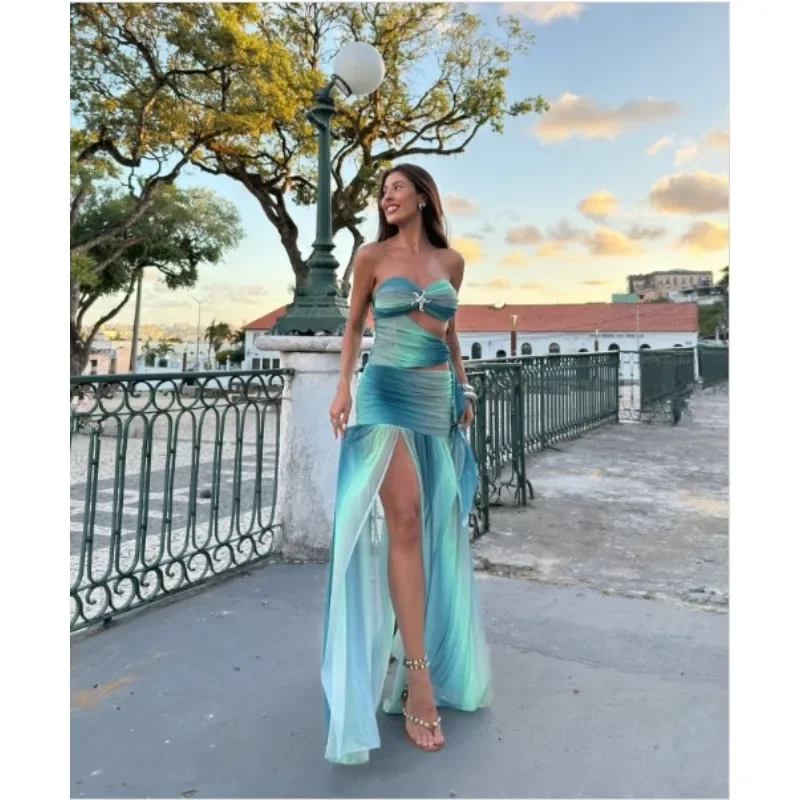 2025 Summer Beach Blue Tie-dye Long Dress Women Sexy Off Shoulder Metal Star Hollow Out High Slit Vestidos Lady Holiday New Wear
2025 Summer Beach Blue Tie-dye Long Dress Women Sexy Off Shoulder Metal Star Hollow Out High Slit Vestidos Lady Holiday New Wear