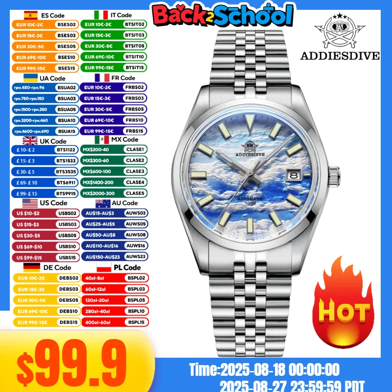 ADDIESDIVE Men Watch BGW9 Luminous 100M Waterproof 3D Sea Of Clouds Dial Bubble Mirror Glass Calendar Automatic Mechanical Watch
ADDIESDIVE Men Watch BGW9 Luminous 100M Waterproof 3D Sea Of Clouds Dial Bubble Mirror Glass Calendar Automatic Mechanical Watch