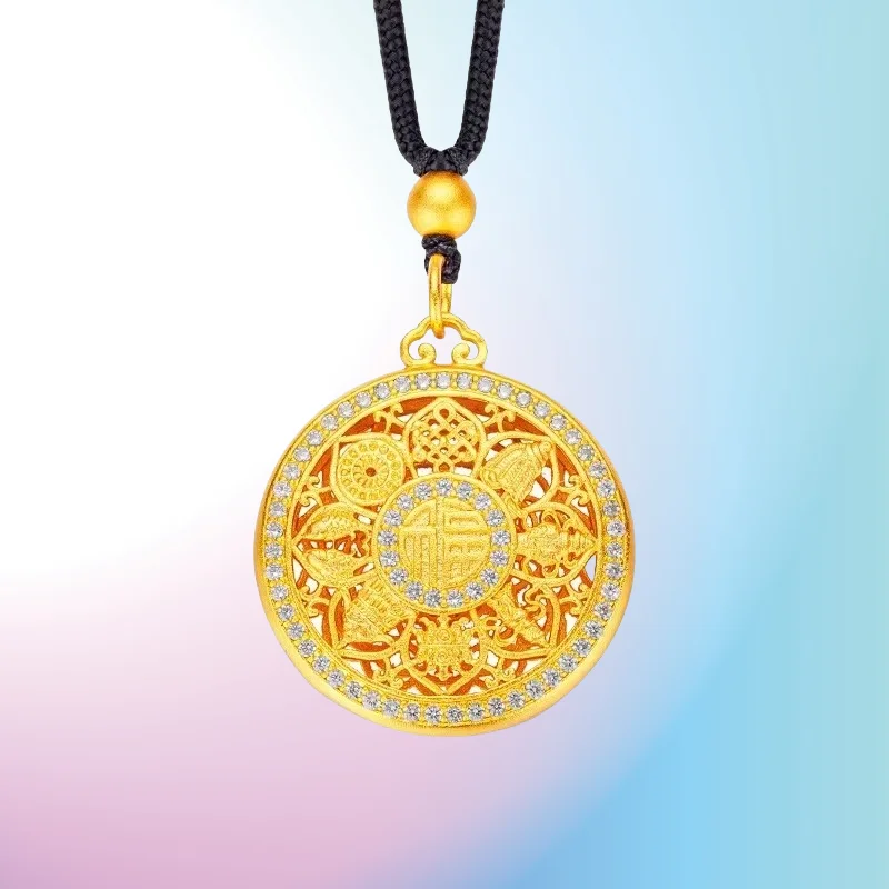 NEW 9999 Real Gold 24K Ethnic Style Hollow Retro Point Diamond Eight Treasures Disc Pendant Ancient Compass Pendant
NEW 9999 Real Gold 24K Ethnic Style Hollow Retro Point Diamond Eight Treasures Disc Pendant Ancient Compass Pendant