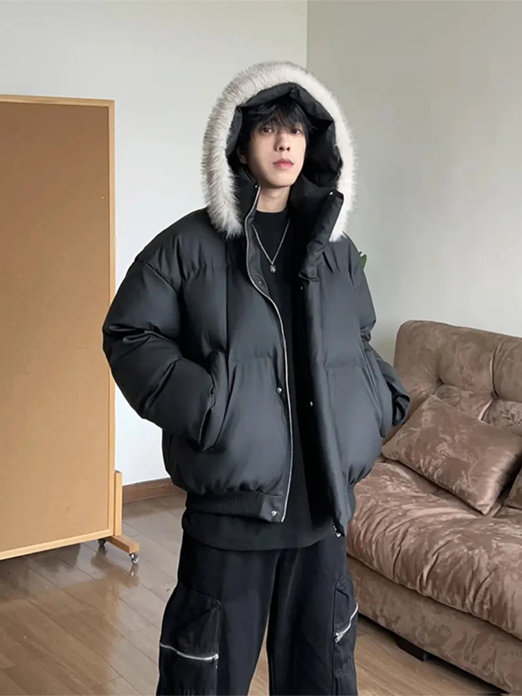 Detachable Fur Collar Bla down Jaet Men's Winter ort PU Leather Tee-Proof Jaet Thiened Hooded Cotton Padded Coat
Detachable Fur Collar Bla down Jaet Men's Winter ort PU Leather Tee-Proof Jaet Thiened Hooded Cotton Padded Coat