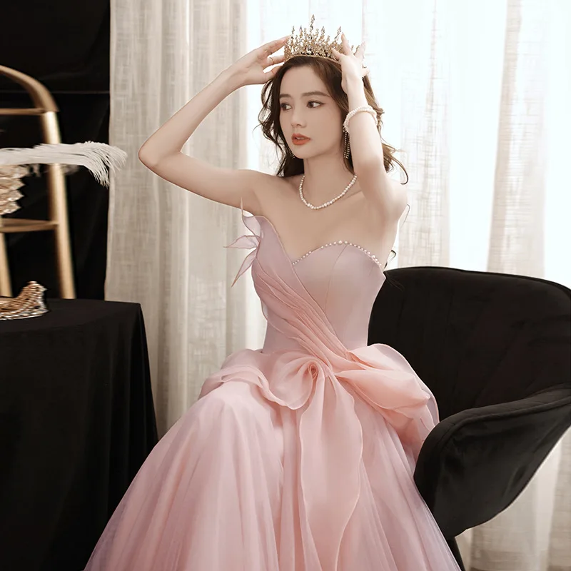Women Pink Beading Long A-Line Tulle Prom Dress Sexy Party Tube Top Evening Gowns
Women Pink Beading Long A-Line Tulle Prom Dress Sexy Party Tube Top Evening Gowns