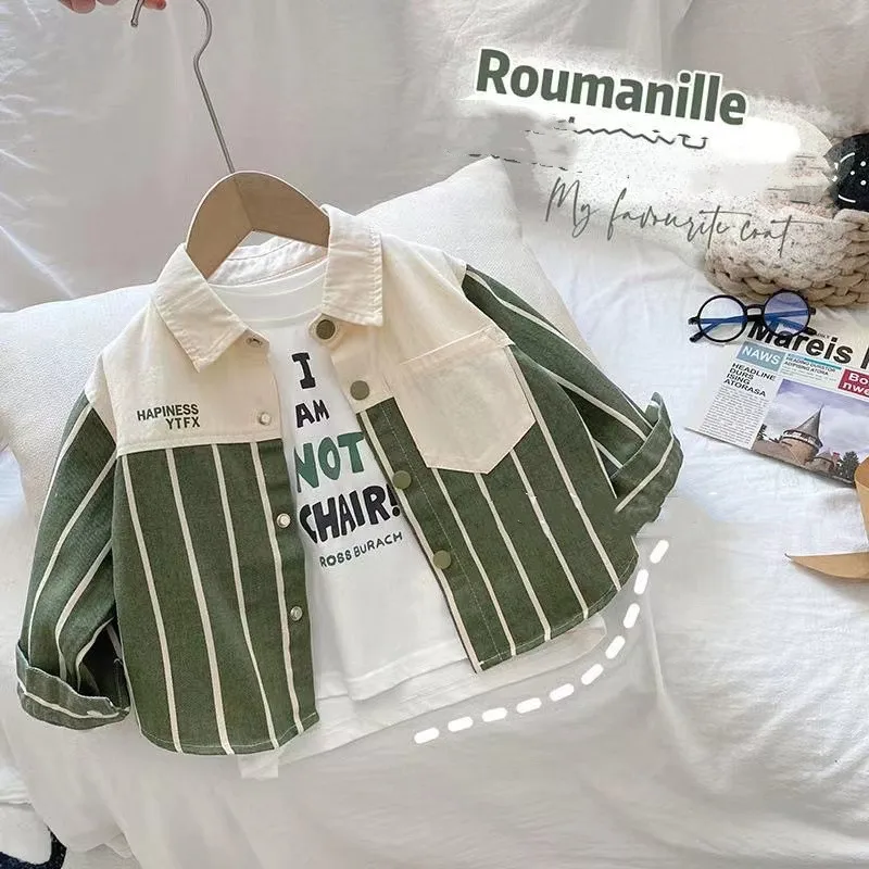 Boys and Girls Shirt New Korean Version Baby Spring and Autumn Striped Top Jacket Children's Spring Long Sleeved Shirt Trend
Boys and Girls Shirt New Korean Version Baby Spring and Autumn Striped Top Jacket Children's Spring Long Sleeved Shirt Trend