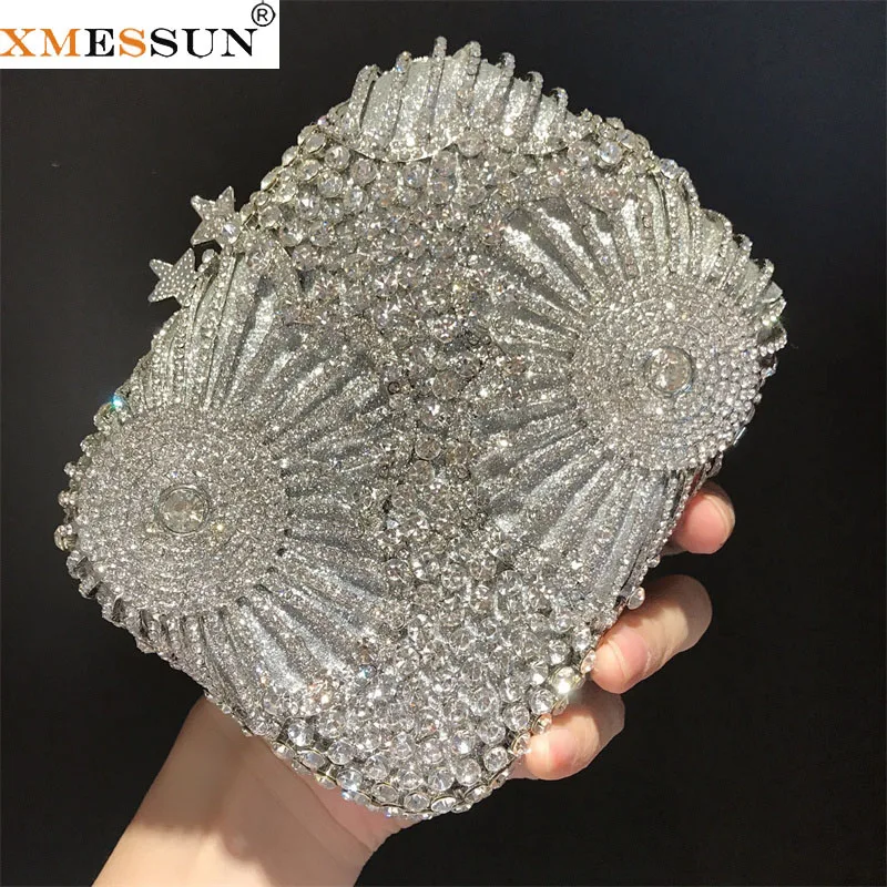 XMESSUN Women New Silver Crystal Diamonds Clutch Purses,Fashion Flower Bridal Stone Handbags Ladies Wedding Party Evening Bags
XMESSUN Women New Silver Crystal Diamonds Clutch Purses,Fashion Flower Bridal Stone Handbags Ladies Wedding Party Evening Bags