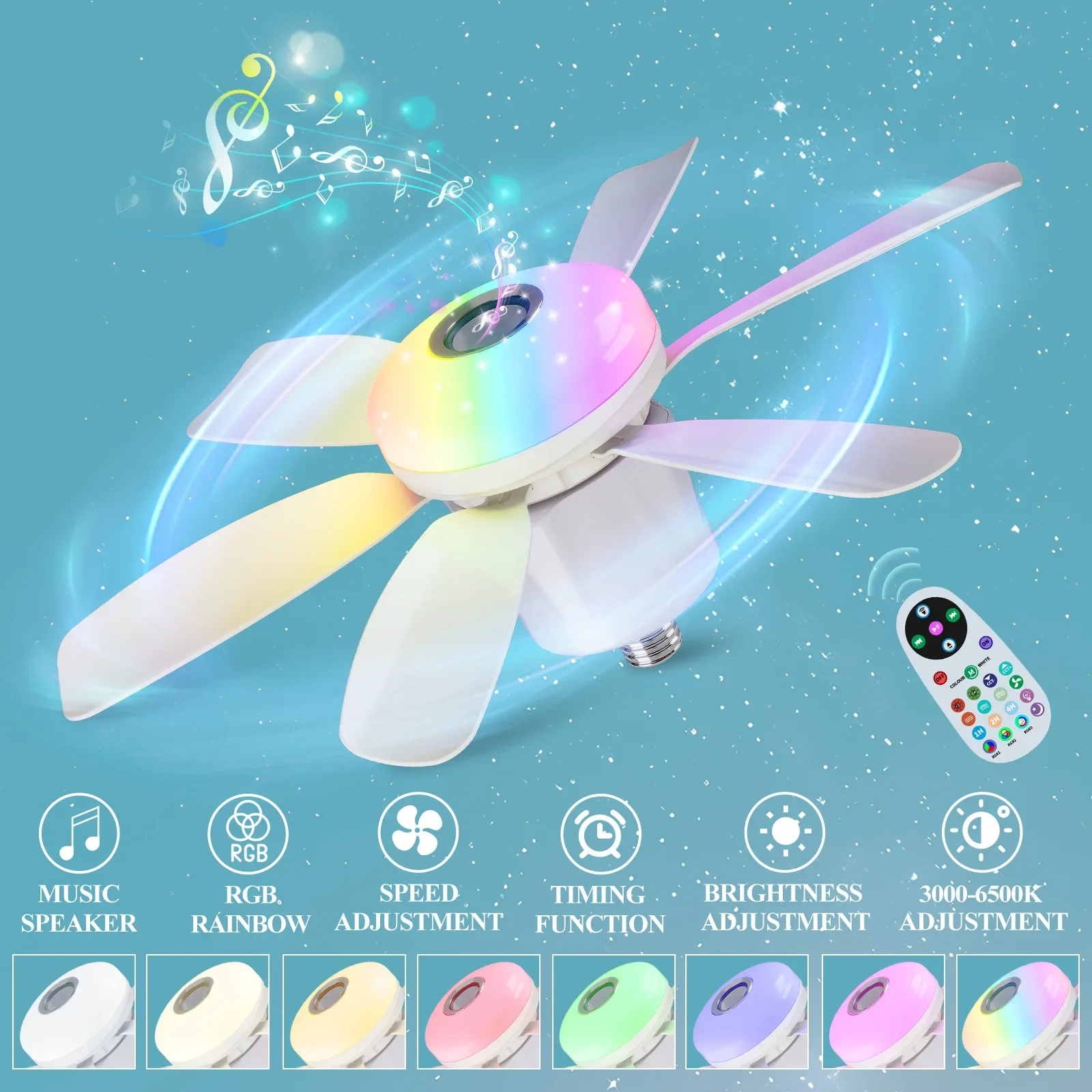 32W Ceiling Fan Led Light RGB Color Changing E27 Ceiling Fans With Remote Bluetooth Music Timing For Bedroom Kitchen Lighting
32W Ceiling Fan Led Light RGB Color Changing E27 Ceiling Fans With Remote Bluetooth Music Timing For Bedroom Kitchen Lighting