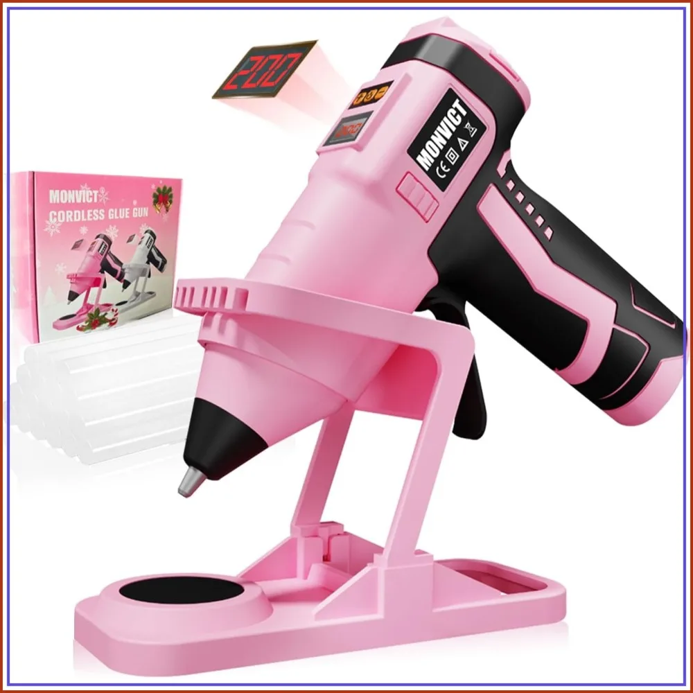7.4V Cordless Hot Glue Gun with Holder, Digital Display Adjustable Temp, Auto-Off, Silicone Pad, Rechargeable Battery, 10 Glue Sticks
7.4V Cordless Hot Glue Gun with Holder, Digital Display Adjustable Temp, Auto-Off, Silicone Pad, Rechargeable Battery, 10 Glue Sticks