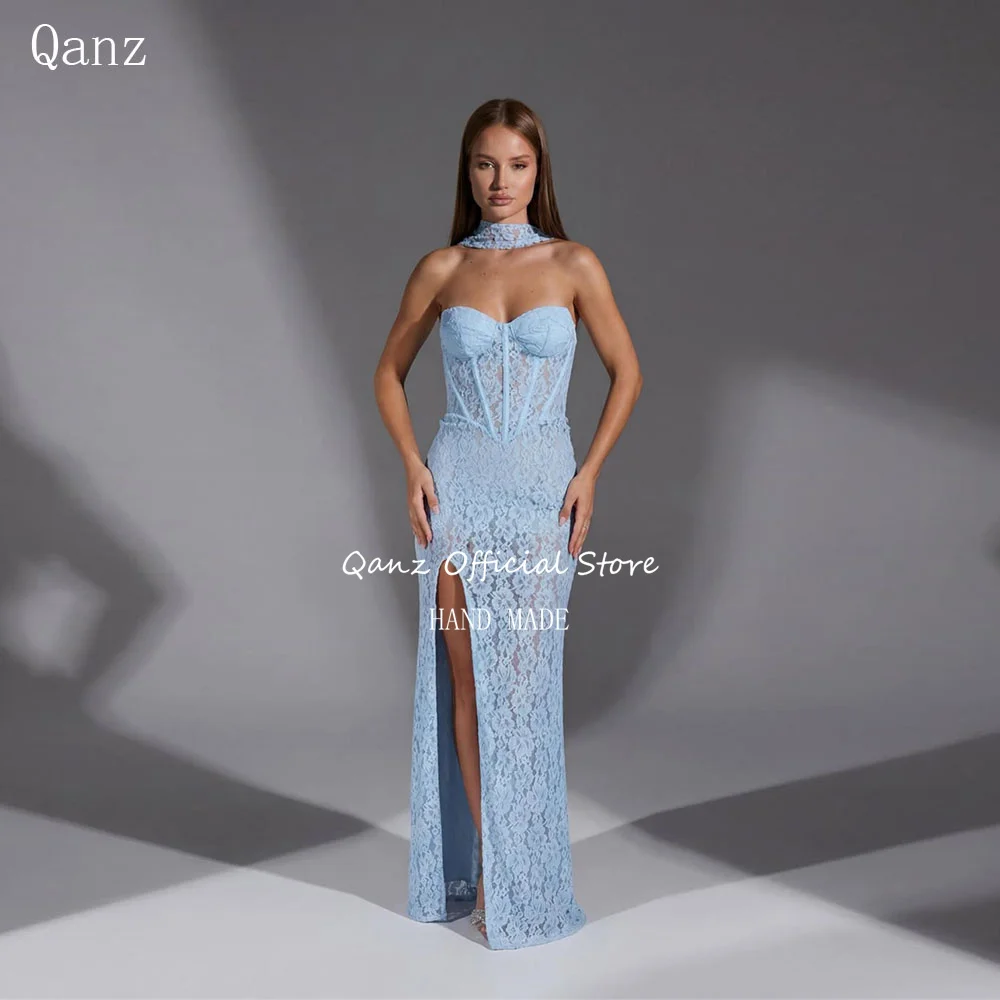Qanz Delicate Lace Women's Formal Evening Gowns Sky Blue Mermaid Slit Vestidos De Fiesta Elegantes Prom Dresses Customized
Qanz Delicate Lace Women's Formal Evening Gowns Sky Blue Mermaid Slit Vestidos De Fiesta Elegantes Prom Dresses Customized