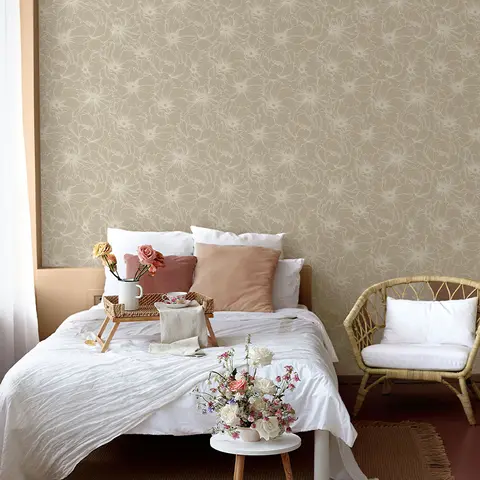 Elegant Beige Floral Lines Self Adhesive Wallpaper Peel Stick Neutral Tone Removable Wall Decor for Home Apartment Dorm