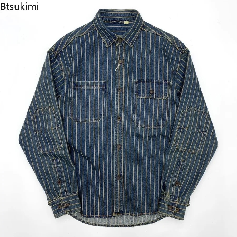 Streetwear Men's Denim Shirts Casual Long Sleeve Buttoned Lapel Striped Blouse Shirt for Men 2025 Spring Casual Cargo Shirt Tops
Streetwear Men's Denim Shirts Casual Long Sleeve Buttoned Lapel Striped Blouse Shirt for Men 2025 Spring Casual Cargo Shirt Tops