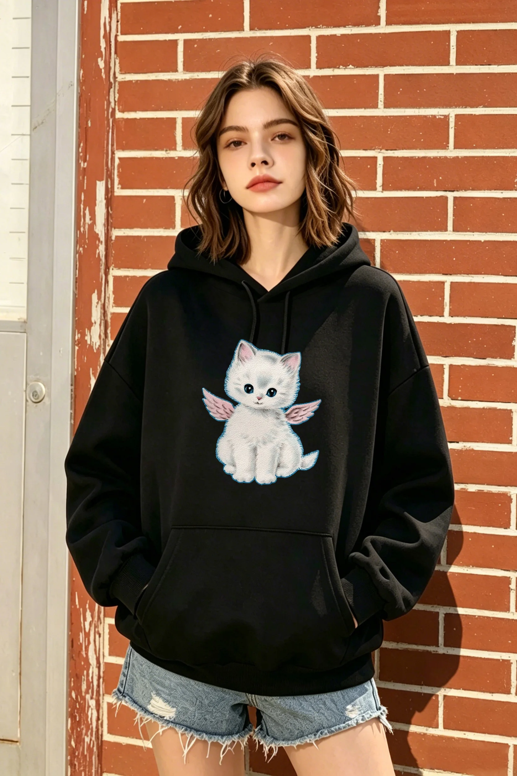 Women's Black Oversized Hoodie with cute animal design, casual & sweet for fall and winter daily wear.
Women's Black Oversized Hoodie with cute animal design, casual & sweet for fall and winter daily wear.