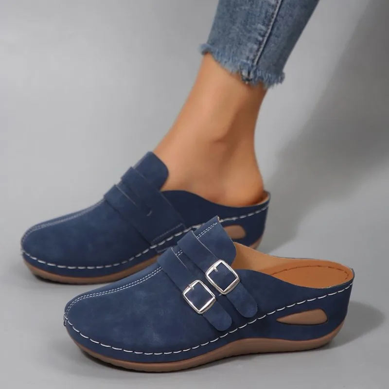 Womens Slip on Mules Clogs Closed Toe Slippers Double Buckle Strap Cutout Stitching Wedge Casual Comfort Nursing Work Footwear
Womens Slip on Mules Clogs Closed Toe Slippers Double Buckle Strap Cutout Stitching Wedge Casual Comfort Nursing Work Footwear