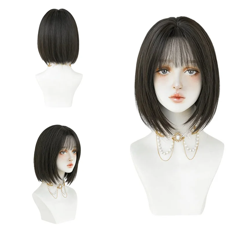 35cm Natural Black Brown Short Straight Bob Wig With Bangs For Black Women Glueless Heat Resistant Synthetic Wig Daily Wear
35cm Natural Black Brown Short Straight Bob Wig With Bangs For Black Women Glueless Heat Resistant Synthetic Wig Daily Wear