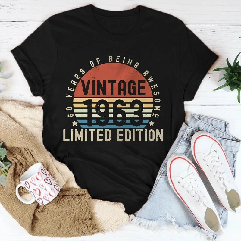 Hot Birthday Party 61 Year Old Gifts Vintage 1963 Print Short Sleeve T Shirts Men Women Shirts Summer Short Sleeved Unisex Tops
Hot Birthday Party 61 Year Old Gifts Vintage 1963 Print Short Sleeve T Shirts Men Women Shirts Summer Short Sleeved Unisex Tops