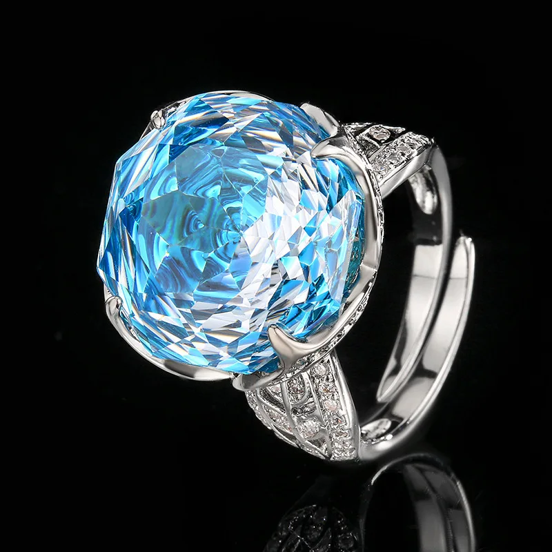 New popular jewelry: gold-plated copper base, rose cut sea blue light luxury ring for women, 16mm, wholesale
New popular jewelry: gold-plated copper base, rose cut sea blue light luxury ring for women, 16mm, wholesale