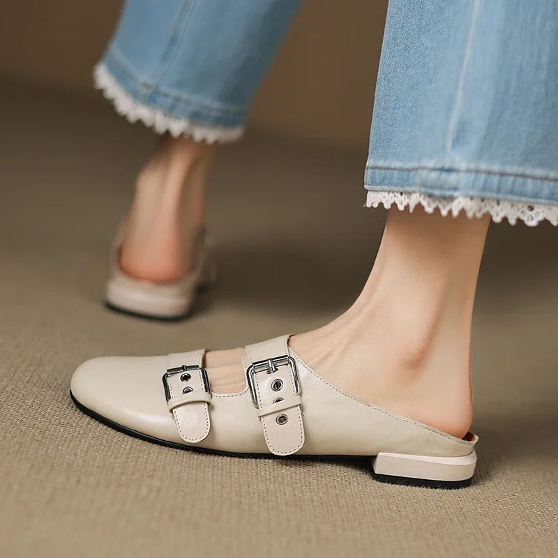 Новинка 2023 года, летние женские сандалии из натуральной кожи, женская обувь из мягкой овчины и свиной кожи размером 22-24,5 см, полутапочки с двойной пряжкой 
Новинка 2023 года, летние женские сандалии из натуральной кожи, женская обувь из мягкой овчины и свиной кожи размером 22-24,5 см, полутапочки с двойной пряжкой