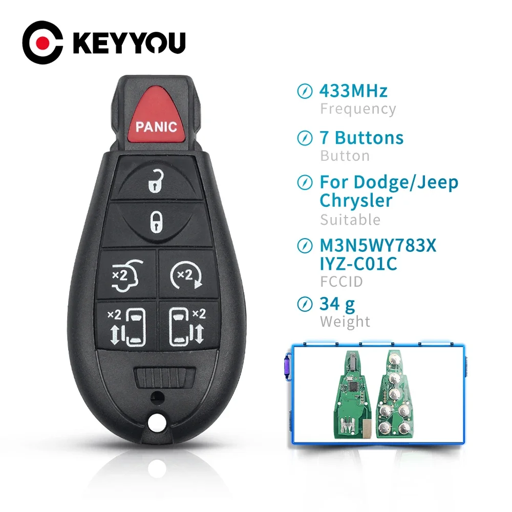 Автомобильный ключ-пульт дистанционного управления KEYYOU 7 с 6+1 кнопками M3N5WY783X IYZ-C01C, 433 МГц, для Dodge Caravan, Chrysler Town & Country, Jeep
Автомобильный ключ-пульт дистанционного управления KEYYOU 7 с 6+1 кнопками M3N5WY783X IYZ-C01C, 433 МГц, для Dodge Caravan, Chrysler Town & Country, Jeep