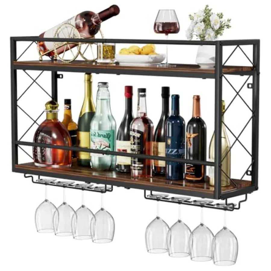 Wine Rack Wall Mounted 2 Tier Wall Wine Rack with Glass Holder Double Layer Anti-Drop Crossbar 31.5" Metal Wood Wall Mount Wine
Wine Rack Wall Mounted 2 Tier Wall Wine Rack with Glass Holder Double Layer Anti-Drop Crossbar 31.5" Metal Wood Wall Mount Wine