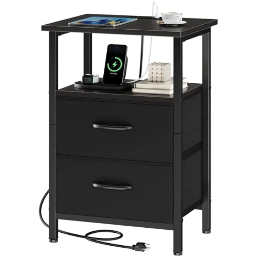 Nightstand with Charging Station, End Table Bedside Table with 2 Fabric Drawers, Night Stand with USB Ports and Outlets, 24.2"
Nightstand with Charging Station, End Table Bedside Table with 2 Fabric Drawers, Night Stand with USB Ports and Outlets, 24.2"