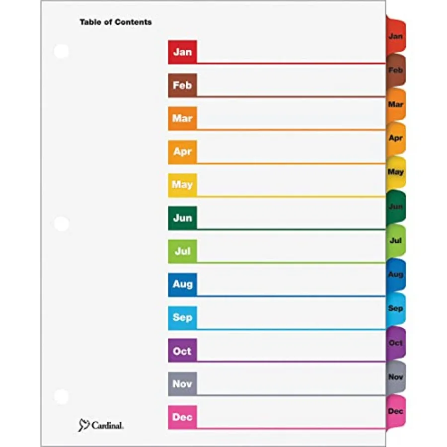 Cardinal OneStep Binder Dividers, 12-Tab Monthly, Customizable Table of Contents, Reversible Multicolor Tabs, 1 Set 60318CB
Cardinal OneStep Binder Dividers, 12-Tab Monthly, Customizable Table of Contents, Reversible Multicolor Tabs, 1 Set 60318CB
