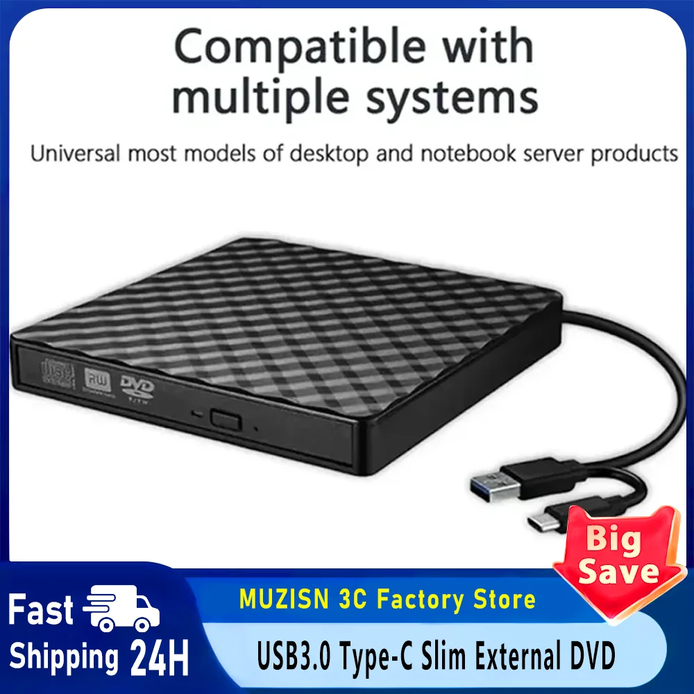 7 in 1 External DVD Burner Optical Drive USB3.0&Type C CD DVD Recorder Player Writer Portable Reader For Laptop Desktop Notebook
7 in 1 External DVD Burner Optical Drive USB3.0&Type C CD DVD Recorder Player Writer Portable Reader For Laptop Desktop Notebook